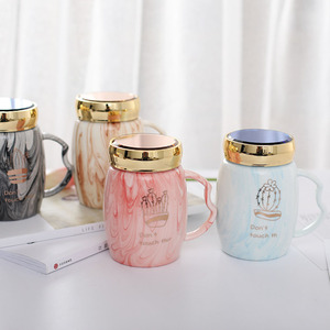 <strong>Gold</strong> Cactus Ceramic Coffee <strong>Mug</strong> with Mirror Lid Elegant and Stylish for Your Daily Beverages - Product Image 1