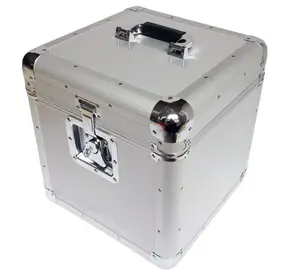 Caja de discos de vinilo para DJ, estuche de vuelo profesional de aluminio, duradero, plateado, 12