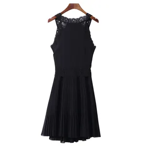 멋을 낼 아름다움 Laser 컷 Pleats Short Black Summer Women Dress