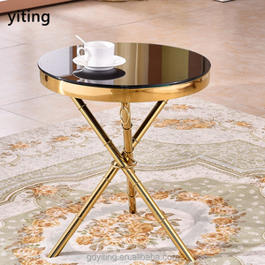 Demi-Cercle D'or en acier inoxydable hôtel hall table à manger et chaises - Product Image 1