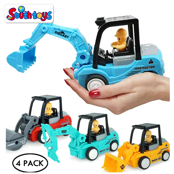 Ficción alimentado y empujar a los coches de juguete 4 Pack vehículos de construcción juguetes para los niños