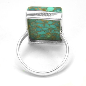Rectángulo Cab Azul Cobre Turquesa Anillo de piedras preciosas Anillo de Plata de Ley 925 Ajuste de bisel Anillo de moda clásico para unisex. - Product Image 3