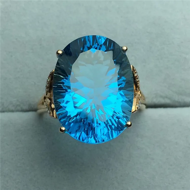 SGARIT big stone ring custom jewelry 18k white gold 13ct oval natural gemstone blue topaz ring women