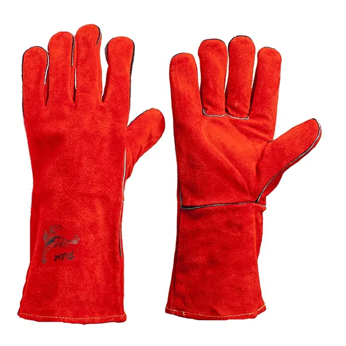 Kırmızı inek deri kaynak eldiveni çalışma eldivenleri split deri EN 388
