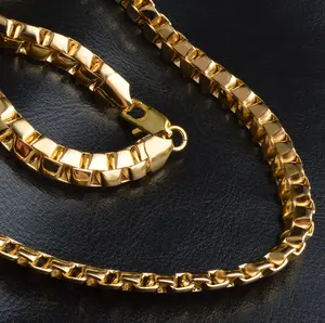 collar: 50cm de oro Suppliers-Cadena de eslabones para hombre, collar y pulsera, color dorado, 4MM de ancho, 50CM de largo
