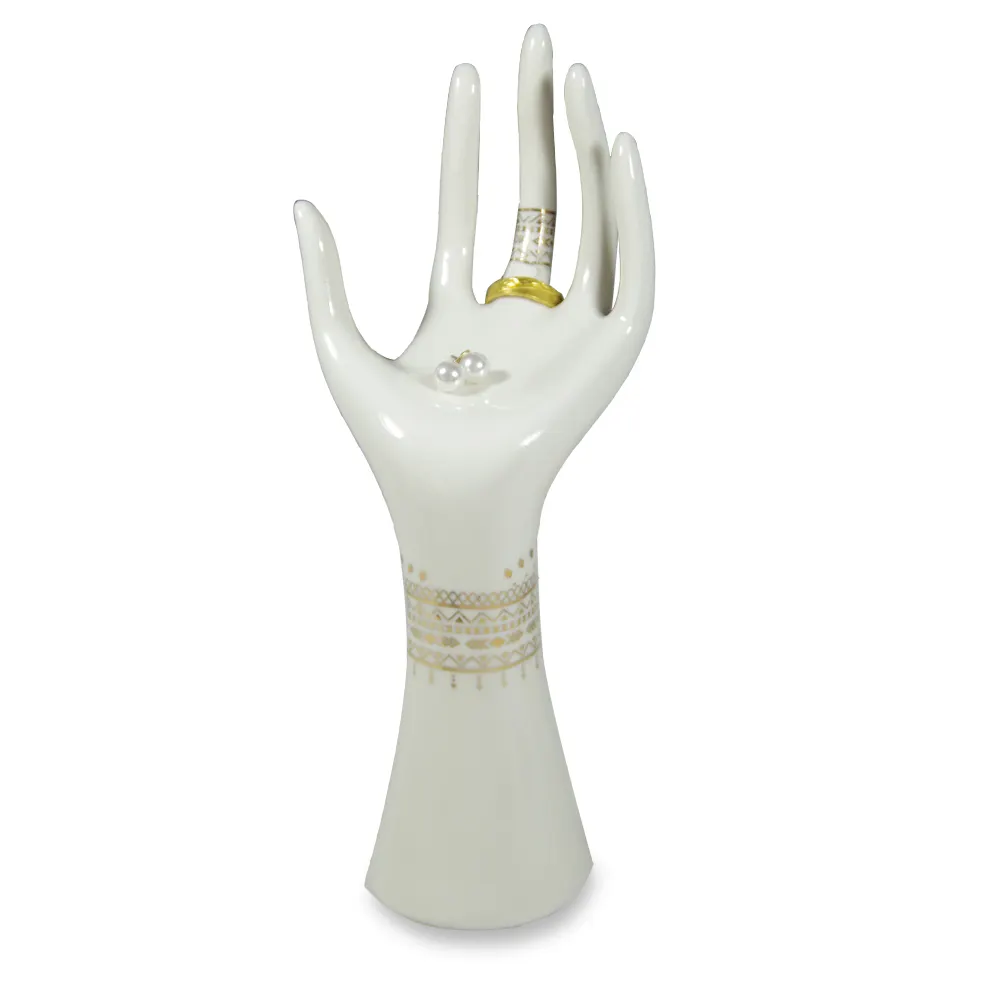 Venda quente forma mão titular bugiganga jóias de ouro anel de cerâmica prato