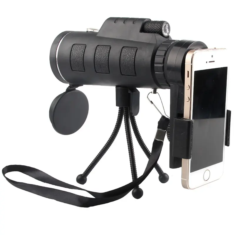 Monocular con Zoom 40x60 para teléfono móvil, lente de cámara telescópica HD con soporte rápido para teléfono inteligente y trípode para observación de aves
