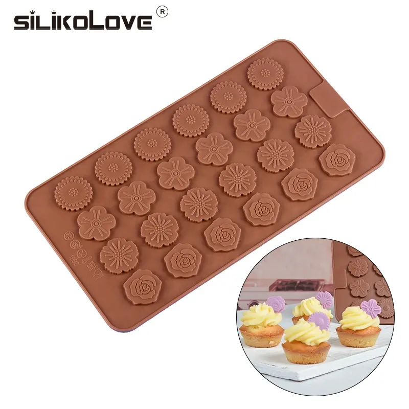 24-cavidades de silicona Tulip Rosa girasol Lotus Chocolate molde Fondant forma de cubo de hielo bandejas para casera molde de la torta