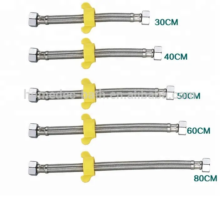 Mangueira de metal trançada flexível, de aço inoxidável, para lavatórios, tubo de água de entrada