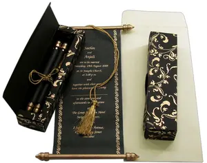 スクロールロール結婚式の招待状とゴールドフォイル2024最新の黒色紙愛インド結婚式の装飾とギフト