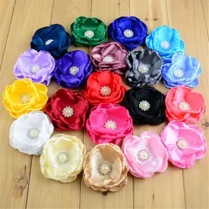 Broche grande multicapa de 3 pulgadas, rosa de satén quemada, flores para el pelo, accesorios para ropa, 20 colores