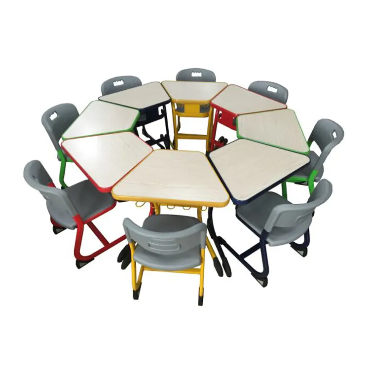 Мебель для начальной школы, эргономичный дизайн, комплект стульев и письменного стола для учеников на 8 мест