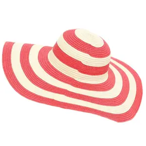 fashion chic 6 colors red and white stripe paper Straw Hat Floppy packable wide brim UPF 50+ beach hats for women summer straw