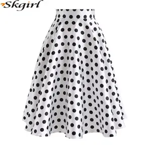 women's elegant clothing White Retro Polka Dots A-Line midi skirts