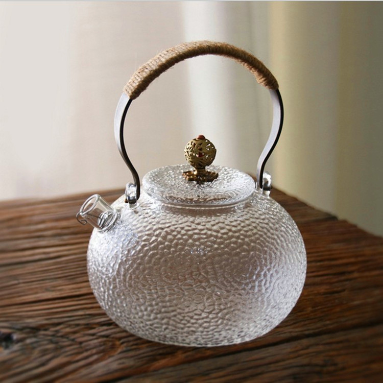 Japanese heat resistant borosilicate round glass teapot with handle