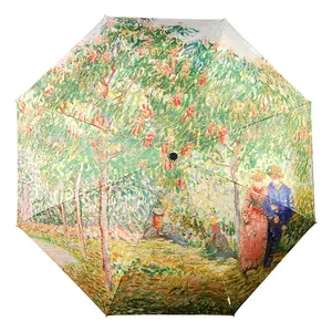 Fantástico paraguas plegable cromático con apertura automática, pintura al óleo Van Gogh