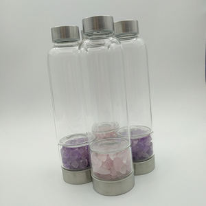 Botella de agua de cristal de energía, libre de bpa, curativa, mineral, Chip, amatista, piedras preciosas, botellas de agua, piedras preciosas caídas en la parte inferior de la botella - Product Image 6