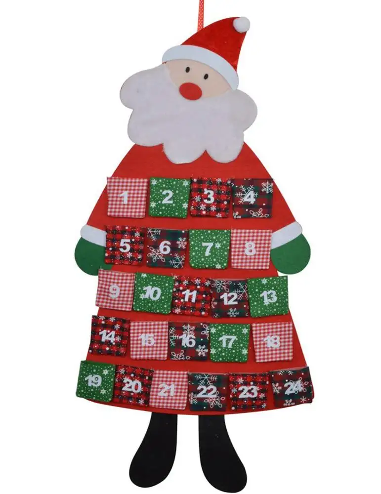 Hot Design Felt Christmas Tree Advent Calendar with Santa for Wall Hanging Holiday Decoration