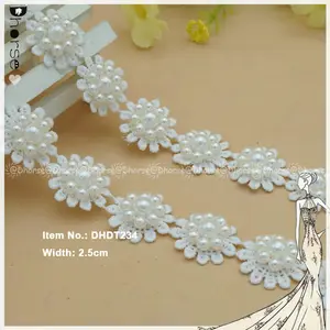 2017 nuova fantasia elegante pizzo ricamato perle con perline in pizzo solubile in acqua rifinitura DHDT234 - Product Image 1