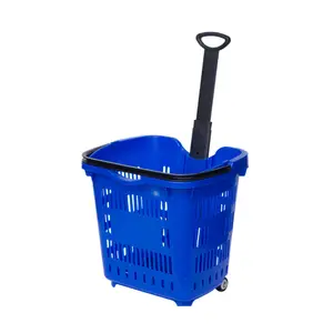 China Suppliers Plastic Shopping Basket with Handle and wheels
