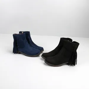 Botas suaves de alta calidad para mujer, con borlas laterales, Color Azul Marino