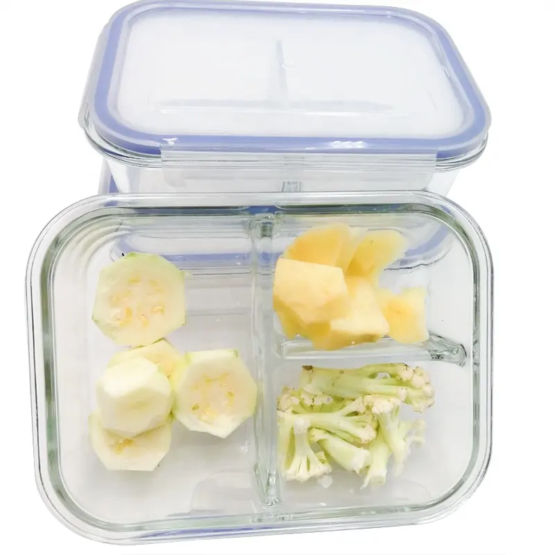 Werkseitige Zubereitung von Mahlzeiten mit 3 Fächern/mikrowellen geeignete Lebensmittel behälter aus Glas