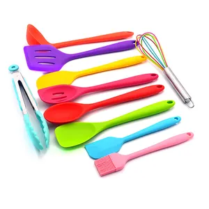 Nhãn BPA 10 cái đầy màu sắc Silicone nhà bếp đồ dùng Set cho không dính đồ nấu nướng