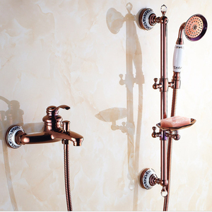 Set <span class=keywords><strong>Doccia</strong></span> a Incasso <span class=keywords><strong>in</strong></span> Ottone Contemporaneo con Portasapone, Rubinetti <span class=keywords><strong>Doccia</strong></span> Bagno Oro Rosa con Barra Laterale - Product Image 2