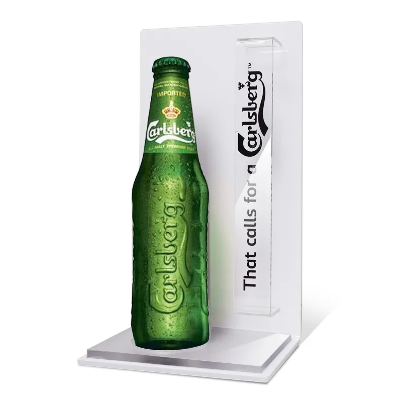 Acrylique présentoirs pour la bière vin liqueur bouteille debout publicité