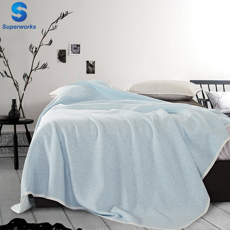 Синий тонкий плед для лета ,Плед из 100% хлопка