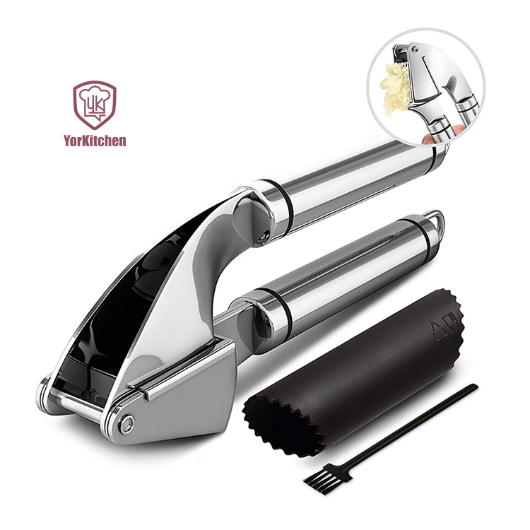 Garlic press stainless steel garlic crusher with Cleaning Brush and Silicone Roller