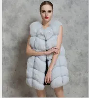 Simplee-manteau d'hiver en fausse fourrure de renard, gilet à capuche, à rayures, vêtement mi-long, grande taille pour femmes, collection 2016