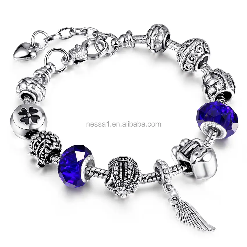 Fashion Glass beads Wing custom charm bracelet Wholesale JS-0006