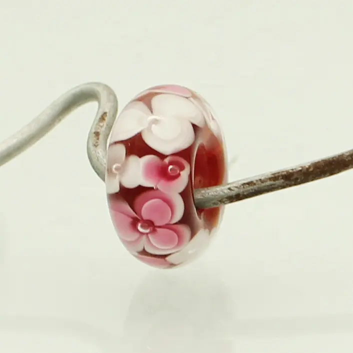 Beautiful red pink flower murano glass charm lampwork beads for bracelet