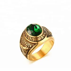 (Kích Thước Mỹ) Thời Trang Đậm Hoa Kỳ Nhẫn Nam Bằng Thép Không Gỉ Emerald