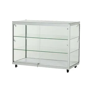 Simple New Design Silver Aluminum Frame Style Removable Mobile Phone Glass Display Cabinet/mobile Phone Glass Showcase