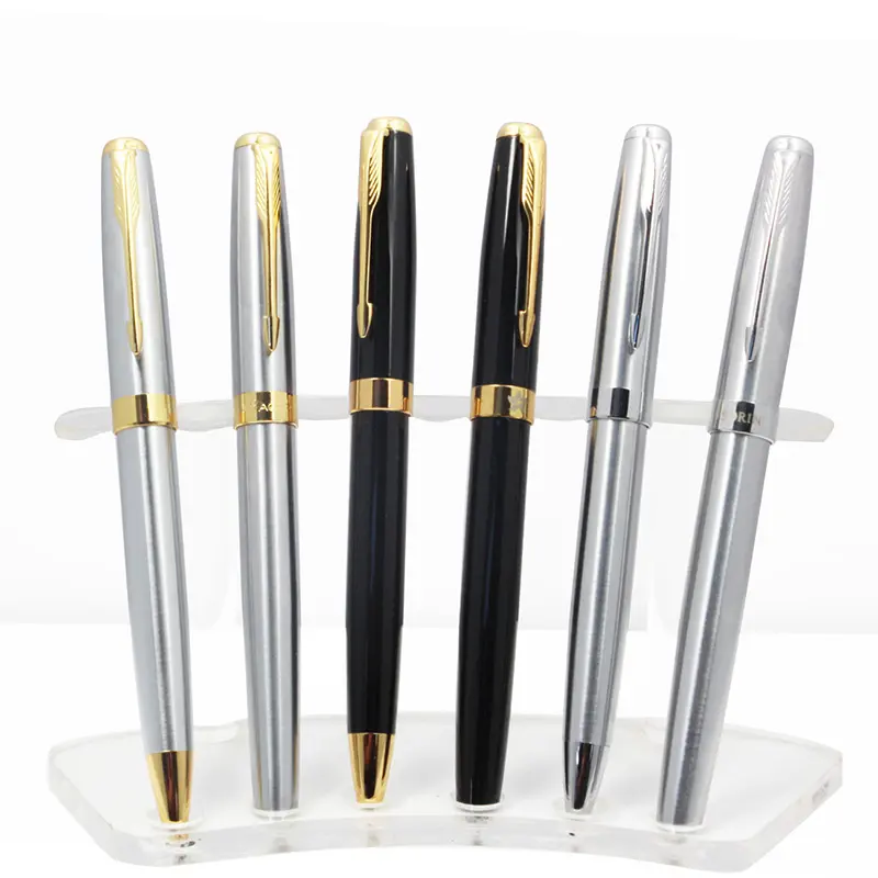 Baoer-388 Office writing pen Customized logo gold trim Stainless steel ballpoint pen