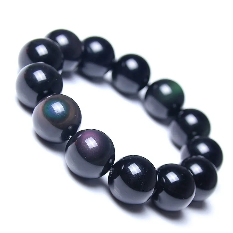 Black Natural Obsidian Stone Apache Tears Volcanic Glaze Beads Amulet Beaded Bracelet For Women Men Exorcise Evil Spirits