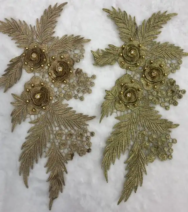 gold applique/ tan colored lace applique/