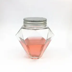 Storageガラス瓶ダイヤモンド形のユニークなデザイン450ミリリットル15オンス食品使用容器蜂蜜ジャム瓶金属ネジで蓋