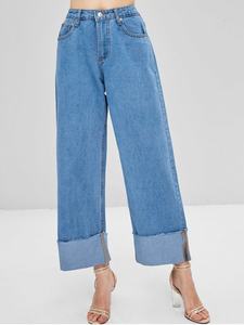 Wide Leg Roll <strong>up</strong> Design Denim <strong>Womens</strong> High Waisted Palazzo <strong>Jeans</strong> - Product Image 3