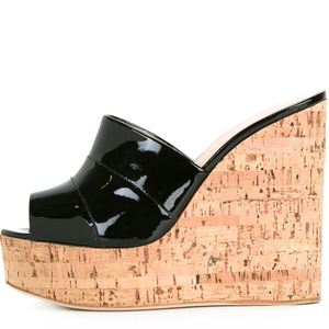 Sandales pour femmes, chaussures d'été à talons hauts, brillantes, <span class=keywords><strong>noires</strong></span>, plateforme - Product Image 2