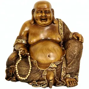 Levensgrote Religieuze Brons Goud Lachende Boeddha Standbeeld Voor Decoratie