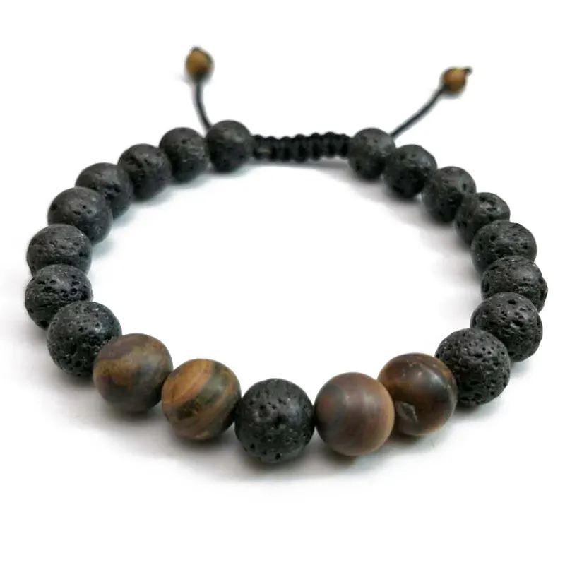 Beroemde Merk Vrouwen Mannen Armbanden 8mm Lava Rock Stone Bead Vlechten Weave Verstelbare Armband Voor Vrouwen