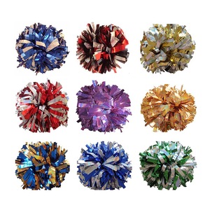 Pompones Metálicos Color Granate para Animadoras, Hechos a Mano, de 4 Pulgadas - Product Image 3