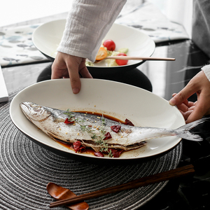 <span class=keywords><strong>Plat</strong></span> à <span class=keywords><strong>poisson</strong></span> en porcelaine assiette ovale 10 pouces - Product Image 4