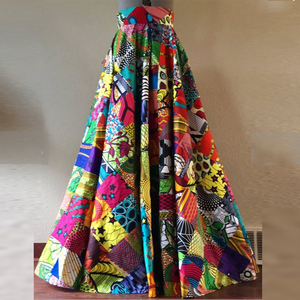 Full Circle High Waist African Wax Print <strong>Patchwork</strong> Maxi <strong>Skirt</strong> With Pockets and <strong>Patchwork</strong> Tie Belt Cotton Wedding Prom Dress - Product Image 3
