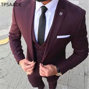 Setelan Jas Pria Formal Burgundy Desain Celana Mantel Terbaru Kustom Blazer Pengantin Pria WPY039