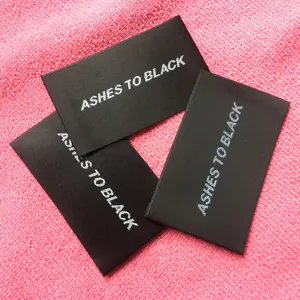 beautiful smooth black satin label,neat design satin woven label for suits