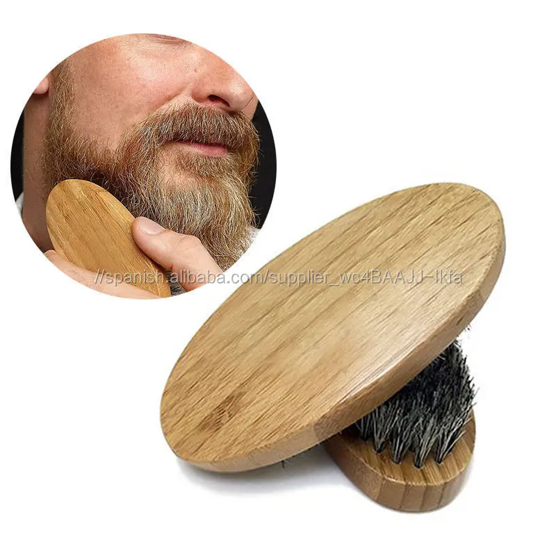 Nueva llegada Mens pelo de jabalí de cerdas duro redondo mango de madera barba bigote de cepillo conjunto, maquiagem